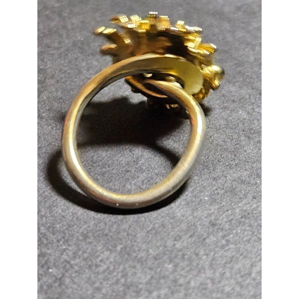 Gold plated green jade antique adjustable ring - Picture 8 of 11
